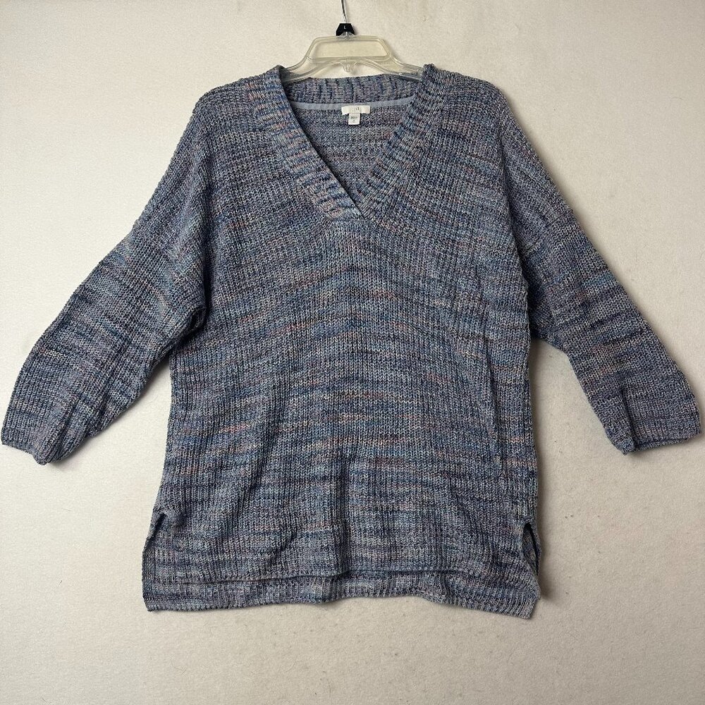 J.Jill Sweater sz S Tall blue purple pink stripes v neck oversized 3/4‎ sleeves